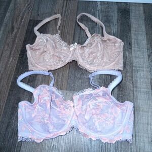 Victoria's Secret Purple & Beige Body By Victoria Unlined Demi‎ Lace Bras 34DD